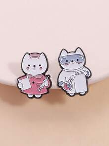 2Pcs Professional Cat Badges Scientist Nurse Theme Lab Coat Goggles Design Medical Uniform Syringe Style For Workplace Accessory ID Card Decoration Healthcare Gift Set - Pink - View 1
