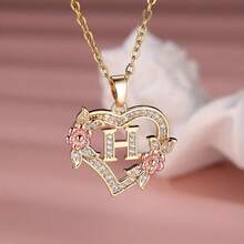 Heart Letter Rose Flower Necklace, Women's Fashion Pendant Valentine's Day Gift - H - Xem 13