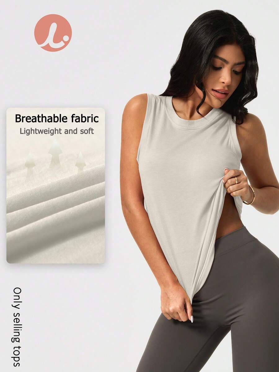 Leorrey 1 Stück Damen nahtloses, bequemes Lässig Sport Tank Top, modischer einfarbiger rundhalsiger ärmelloser figurbetonter Trainings-Träger