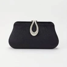 Shiny Velvet Evening Clutch | Rhinestone Embellished Luxury Handbag, Suitable For Weddings And Parties | Formal Ball Gala Clutch - Black - View 9