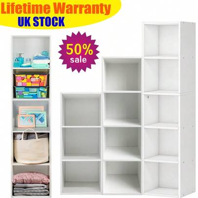  VickyHome 2-5 Tier Cube Storage Unit, 2-5 Cube Bookcase, Wooden Cube Organiser Shelving Unit Storage Shelves For/Livingroom And Bathroom,