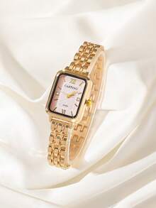 1pc Classic Minimalist Square Bicolor Gold & Silver Rhinestone Women's Watch, Suitable For Daily, Date, Back To School, Party, Birthday Gift