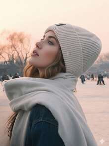 CAMEL CROWN 驼色针织帽，百搭保暖，四季皆宜，月牙形，防风，大号头围，白色羊毛帽，保暖帽