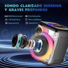 Altavoz Bluetooth con 2 micrófonos inalámbricos recargables – Altavoz portátil para fiestas con luces de colores – Altavoz de suelo compatible con tarjetas TWS/AUX/USB/TF, ideal para fiestas, casa y camping. - Rosa - Ver 2
