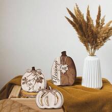 3 Pcs Fall Pumpkin Table Decor Rustic Pumpkin Block Wooden Signs Thanksgiving Wood Tiered Tray Decor Farmhouse Table Centerpiece Autumn Thanksgiving Home Office Decorations