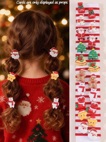 10pcs/Set Girls Christmas Hair Accessories Set, Includes Snowman, Snowflake, Christmas Tree Hair Clips, Suitable For Holiday Decoration