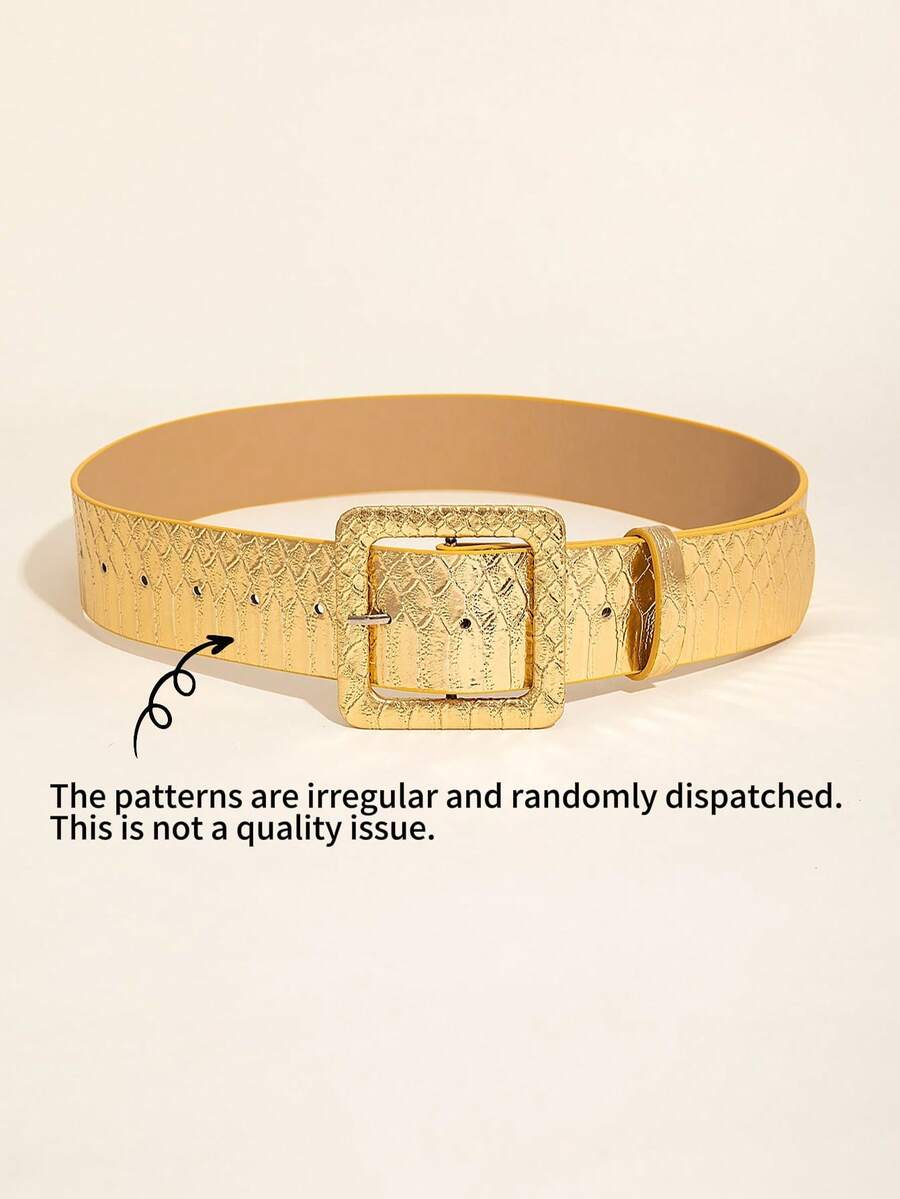 1pc Women's Minimalist Asymmetrical Pattern Gold Buckle PU Leather Belt - Gold - View 1