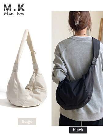 1 pieza Bolso de hombro casual para hombre - Bolso bandolera unisex de gran capacidad y peso ligero, forma de media luna, mochila de nailon con dirección de cremallera aleatoria