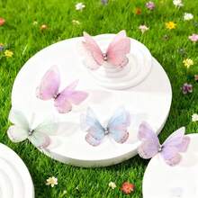 100pcs Random Dreamy Sheer Butterfly Hair Accessory Set, Fairy Gradient Color 3D Butterfly Hair Clips, Sweet & Elegant Hair Ornaments For Girls