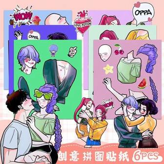 6pcs/Set Witch Hunting Themed Sticker Set, Couples Version, Children's Educational DIY Creative Stress Relief Sticker Toys, Applicable To Luggage/Laptop/Skateboard/Guitar/Refrigerator/Helmet, Etc.