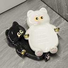 1个可爱卡通猫咪皂碟 - 装饰性塑料皂架，表面光滑，趣味浴室香皂海绵收纳架，装饰性皂托 | 迷人的浴室配件 | 光滑塑料结构，皂托，圣诞礼物浴室配件浴室工具