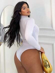 Women's Suplex Body Kit Long Sleeve High Neck Cacharrel Second Skin Premium Fashion Bory Bore - Bộ đồ liền thân / Trắng - Xem 3