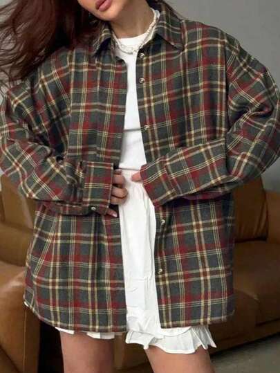 Women's New & Best-Selling Autumn/Winter Casual Retro Plaid Button-Down Shirt With Long Sleeves (Can Be Worn As An Outer Layer) - Christmas Festive Clothing For Christmas, Spring Festival And New Year