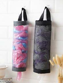 Random Style Plastic Hanging Trash Bag Holder, Wall-Mounted Foldable Mesh Storage Bag For Kitchen Garbage Collection, Extendable Wall Hanging Bag, Ideal For Kitchen Organization And Home Storage