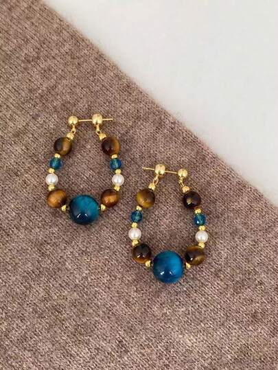 2025新款复古珍珠小众设计感高端奢华撞色串珠耳环女款秋季