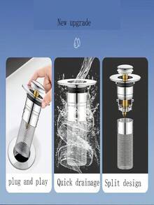 1 pieza Colador de drenaje universal de acero inoxidable, filtro de rejilla plateado práctico con diseño antiatascamiento, accesorio de drenaje multiescenario para baño, cocina, lavandería y artículos de plomería esenciales para el hogar en todas las estaciones