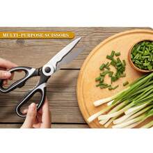 1PC Professional-Grade Kitchen Multifunctional Scissors - Sharp Stainless Steel For Home Cooks & Small Families, Ergonomic Handle For Poultry Cutting/Vegetable Prep/Food Packaging, Gardening Light Use,Universal Fit For Daily Kitchen Use - 黑與白 - 查看 1