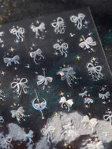 1 pezzo Adesivi per unghie 5D con fiocco e stella, cuore incantato con nodo di nastro in rilievo, unghie celesti e fiabesche per una manicure fai-da-te da donna, decorazioni per unghie romantiche ed eterei