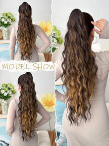 Wellenförmige Pferdeschwanz-Haarverlängerung aus hitzebeständiger synthetischer Faser, 26 Inch lang, braune Farbe, Krallen-Pferdeschwanzverlängerung für Mädchen und Frauen zur täglichen Verwendung