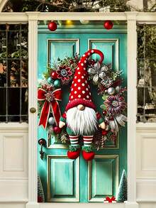 1 Stück roter Punkte-Hut Gnom Weihnachts-Türkranz, festlicher Polyester-Kreis-Türdekoration mit Blumen- und Schleifen-Details, wiederverwendbare Feiertags-Wandbehang & Outdoor-Garten-Flagge Dekoration, Mehrzweck-Dekorative Türschilder für Weihnachtsfeiern, Winterversammlungen & saisonale Festliche Displays (90x180cm)