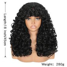 18-Inch Curly Synthetic Wig With Bangs, Fluffy Natural Looking Cosplay Wig, Heat Resistant - Black - View 3