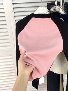 女童休闲插肩袖字母刺绣 T 恤,8-12 岁 - 粉色 - 查看 6