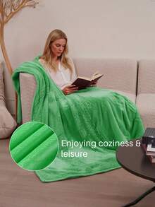 1pc Thick Flannel Blanket, Office Nap Blanket, Solid Color Blanket, Gift Blanket, Fleece Blanket, Air-Conditioning Blanket, Sofa Blanket, Student Dormitory Sheet, Modern Minimalist Yoga Blanket, Bedspread, Coral Fleece Blanket - 綠色 - 查看 2