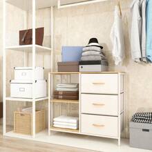 MU:4LIFE Organizador Cajonera De 3 Cajones y 3 Estante de Almacenamiento para Hogar Y Oficina, Organizador De Estructura Metal y Cajones De Tela Lino Poliéster y Tela No Tejida (Blanco crema) - Roble Negro - Ver 6