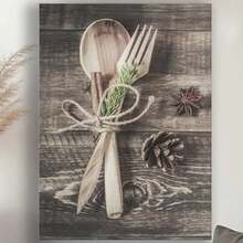 Framed  Kitchen Wall Art Dining Room Wall Decor  Fork Spoon Kitchen Pictures Wall Decor Country Canvas Prints Painting Artwork Home Decorations For Dining Room Restaurant - Framed - View 1