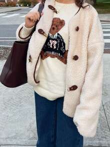 Women's Autumn And Winter New Knitted Round Neck Little Bear Pattern Pullover Sweater Casual Simple Cute Fall Streetwear New Year