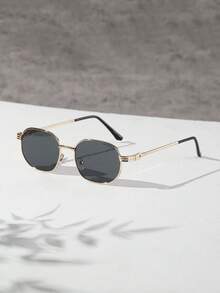 1 件装男士金属矩形镜框金色时尚眼镜，休闲简约设计有色镜片 Y2K 眼镜，适合活动派对和节日 - 彩色 - 查看 4