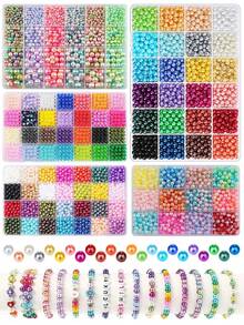 Pearl Beads Kit, Mix Colors Round Faux Pearl Beads Kit For Jewelry Making, DIY Friendship Bracelets Necklace Key Accessories Crafts
