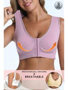 3pcs Women'S Removable Pad Sports Bra For Women, Zip-Up Design With Padded Support, Bras For Women Breathable And Skin-Friendly, Without Steel Ring, Shockproof And Anti-Sagging Yoga Underwear, Perfect For Sports, Fitness, And Yoga - Color B - 查看 4