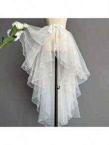 1pc Women's Crystal Mesh Overlay Dress | White, Black | Asymmetric Front Short Back Long Swallow Tail | Asymmetric Mermaid Performance Dress | Asymmetric Puff Dress | Flowing Stage Dress | Glass-Like Voluminous Skirt | One-Piece Small Apron | Ruffled Multi-Layer Trailing Overskirt | Suitable For Weddings, Banquets, Performances, Parties | Bridal, Bridesmaid, Stage Show, Decorative Dress | Cosplay, Photo Shoot, Dance, Performance, Halloween Costume