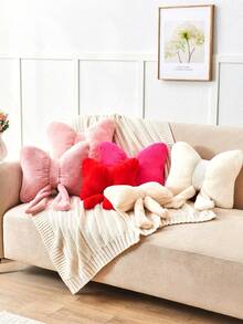 Almohada decorativa de peluche de 12 pulgadas con lazo, cojín de peluche sintético con lazo, almohada decorativa elegante con lazo para cama, sofá, banco y decoración del hogar, adecuada para reuniones diarias y decoración navideña