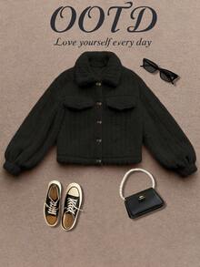 Winter Solid-Coloured Jacket Thickened Warm Long-Sleeved Cotton Jacket Cold Weather Clothing Fashion Classic Korean Style - Black - View 2