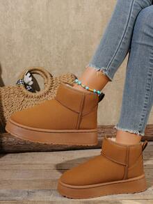 Women Winter Mid-Calf Boots - New Warm Snow Boots, Thick Lining, Leather, Waterproof, Platform, Pull On Style Ankle Boots, Brown And Black,Fur,Party - Maroon - View 2