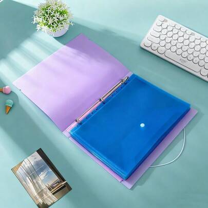 1 Bìa còng 3 lỗ kèm 6 túi đựng phong bì nhựa 11 lỗ, phù hợp với túi đựng hồ sơ 2/3/4 khoen, khóa bấm tiện lợi - Hoàn hảo cho tài liệu gia đình và văn phòng