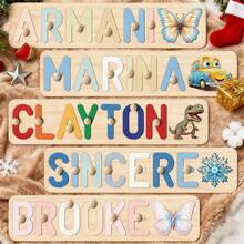 Personalized Name Puzzle, Baby Name Puzzle, Early Educational Toy For Baby Boys Or Girls, 3D Letter Puzzle Toy, Wooden Letter Puzzle, Easter, Halloween, Thanksgiving, Christmas Gift, Baby's 1st Birthday Gift, Wooden Puzzle, Personalized Gift, Birthday Gift, Customized Wooden Puzzle Toy, Anniversary Gift, Building Block Gift Set - Blue and White With Picture - View 7