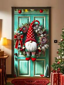 1 Stück roter Punkte-Hut Gnom Weihnachts-Türkranz, festlicher Polyester-Kreis-Türdekoration mit Blumen- und Schleifen-Details, wiederverwendbare Feiertags-Wandbehang & Outdoor-Garten-Flagge Dekoration, Mehrzweck-Dekorative Türschilder für Weihnachtsfeiern, Winterversammlungen & saisonale Festliche Displays (90x180cm)