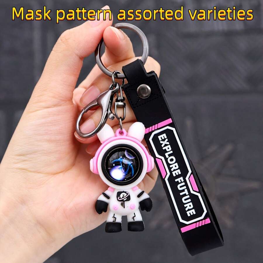 Creative Personality Travel To The Stars Astronaut Keychain Rabbit Bag Pendant Super Cool Series Car Keychain Handsome - 粉色 - 查看 1