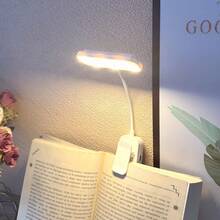 1pc 12 LED White Eye-Care Rechargeable Clip-On Book Light, Super Bright Dimmable 3 Color Temperatures Portable Clip Lamp, Suitable For Bedside Reading, Dorm Study, Gift For Book Lovers, Students, Friends - White Horizontal Style - View 6