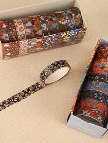 10 Rolls/Box Of Retro Good Luck Washi Tape With Colorful Floral Patterns, Suitable For Diy Crafts, Scrapbooking, Decoration, Craft Material Accessories, Notebooks, And Gift Wrapping. Perfect As A Gift For Friends, Classmates, And Craft Enthusiasts. Back To School , Valentine's Day, Halloween, Christmas, Thanksgiving, Birthday, Homecoming Season Gifts, St. Nicholas Day, Three Kings' Day, Merry Christmas. 10 Rolls Of Rich Floral Planner Tape.