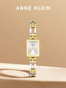 Anne KLein Women's Two-Tone Gold And Silver Rectangular Watch With Silver Roman Numeral Dial, Gold-Tone Bracelet, Jewelry Clasp And Splash Resistant Design - one-size - View 1