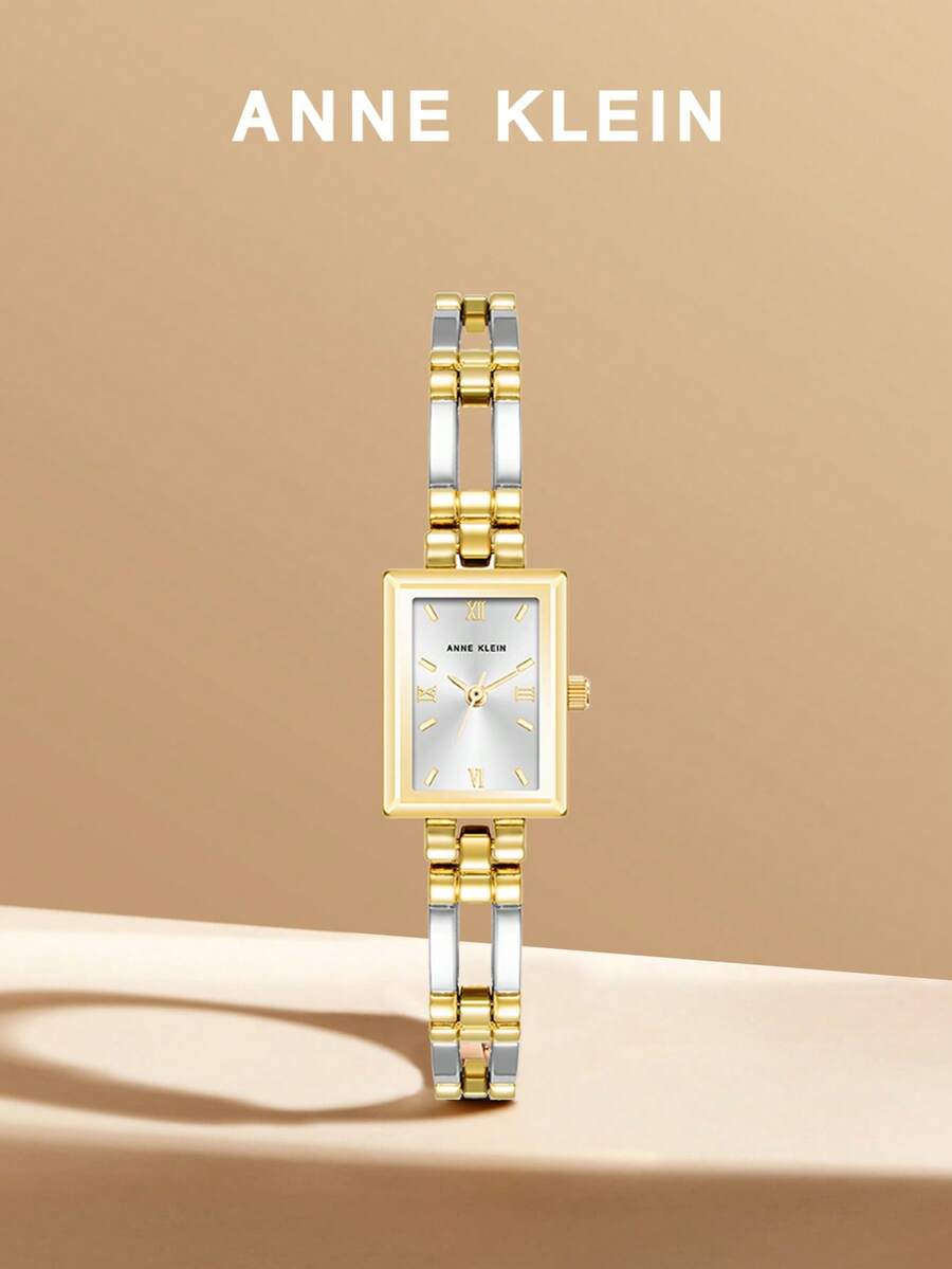 Anne KLein Women's Two-Tone Gold And Silver Rectangular Watch With Silver Roman Numeral Dial, Gold-Tone Bracelet, Jewelry Clasp And Splash Resistant Design - one-size - View 1
