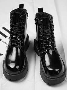 Botas casuales unisex de suela gruesa, puntera redondeada, suaves y cómodas. Botas versátiles y lujosas con brillo natural. (Este estilo es grande, se recomienda pedir una talla menos)