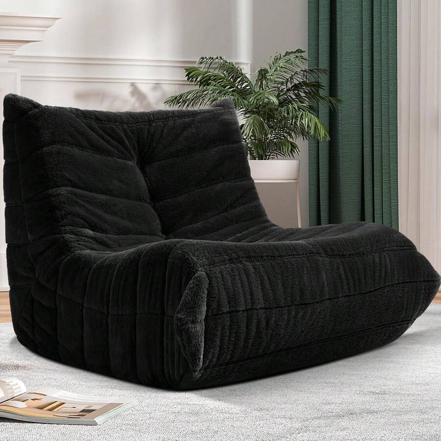 Bean Bag Chair Big Sofa Beanbag Chair For Adults Fireside Chair Bean Bag Lounger With Memory Foam Filled For Home,Apartment Or Gaming Venue(Black Plush),23856594 - 黑色 - 查看 1