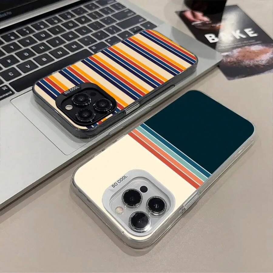 Custodia per telefono vintage anni '70 a righe, cover opaca color argento compatibile con 15, 14, 16, 13, 12, 11 Pro Max Plus XS X, antiurto e rigida, compatibile con 17, 17 Pro, 17 Pro Max