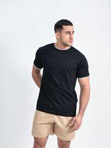 STRIPED T-SHIRT / BASIC T-SHIRT / MEN'S T-SHIRT / 100% COTTON T-SHIRT - màu đen - Xem 4