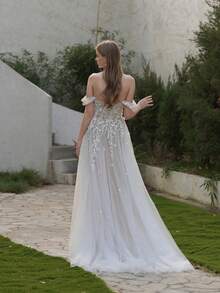 Off-Shoulder Deep V Lace Embroidery Sexy Long Wedding Dress